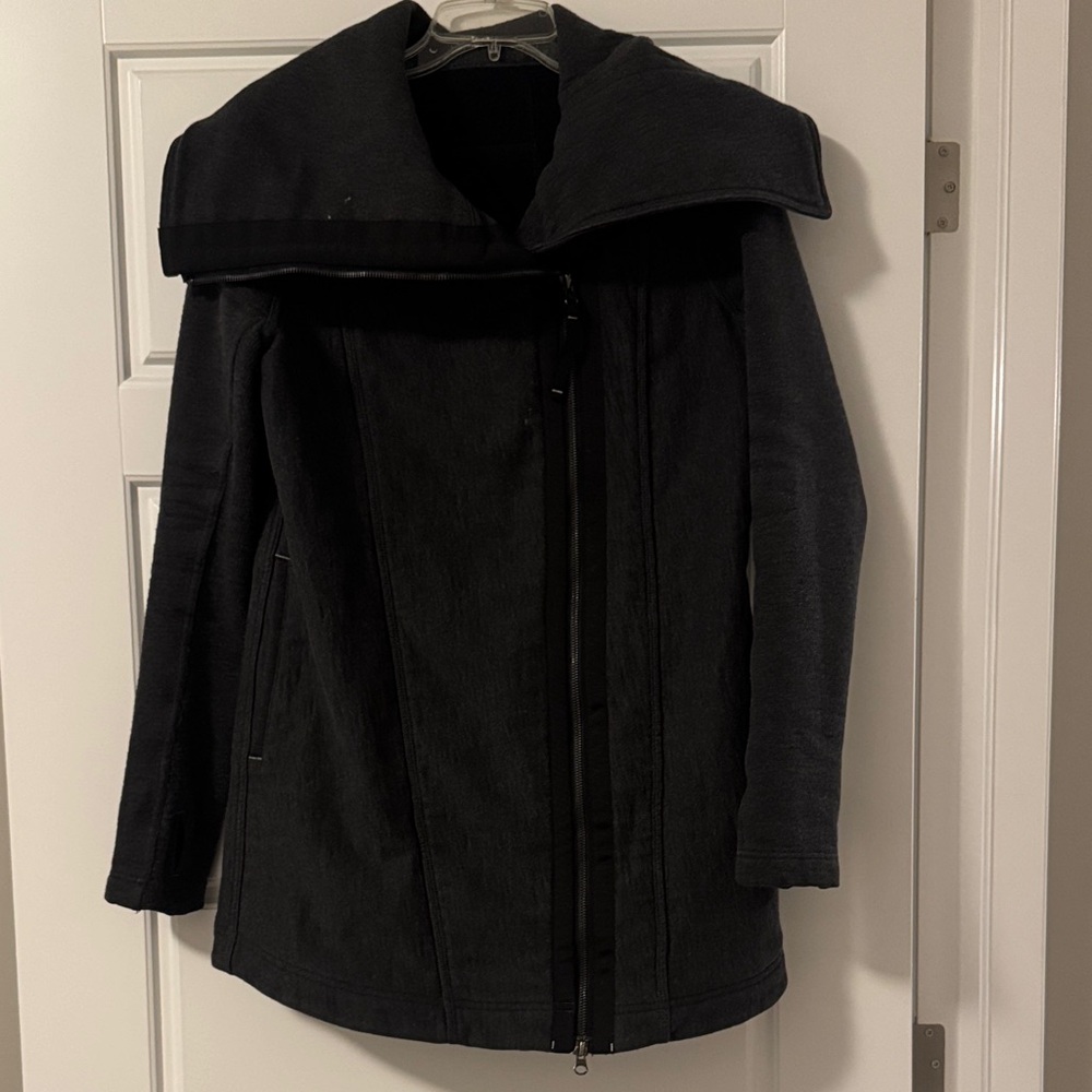 lululemon athletica Black Asymmetrical-Collar Trench Coat - Picture 2 of 3